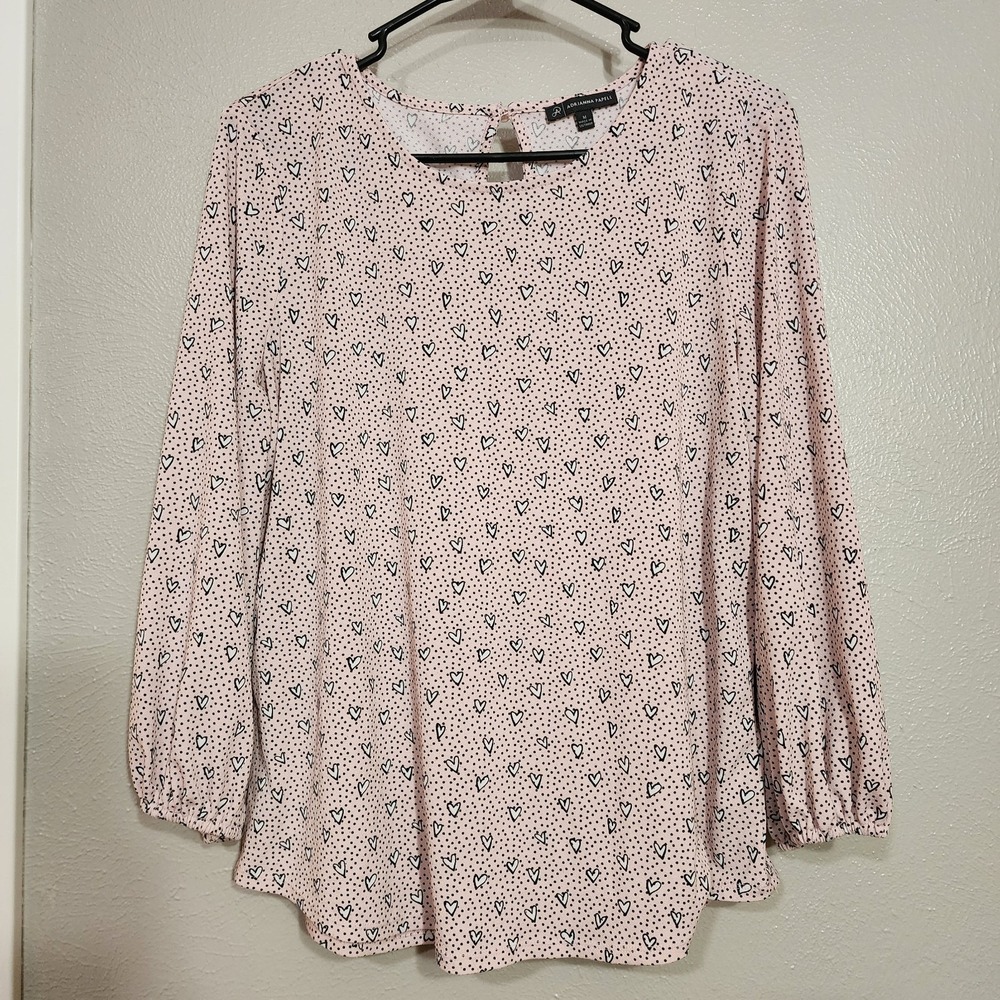 Adrianna Papell‎ Top Women's Size Medium Long Sleeve Hearts Valentine